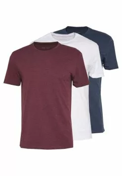 Pier One 3 Pack - T-Shirts - Mottled Bordeaux/White/Blue