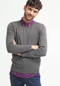 Pier One Basic Crewneck - Strikkegenser - Dark Grey Melange