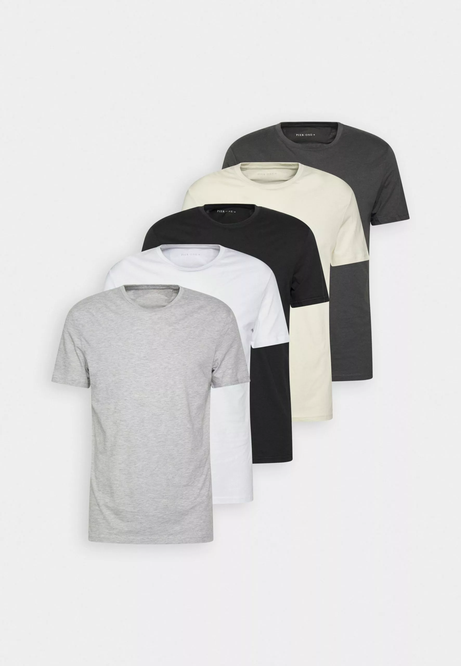 Pier One 5 Pack - T-Shirts - White/Off-White/Light Grey/Beige/Black - Bilde 8
