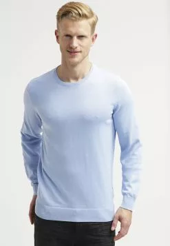 Pier One Basic Crewneck - Strikkegenser - Light Blue