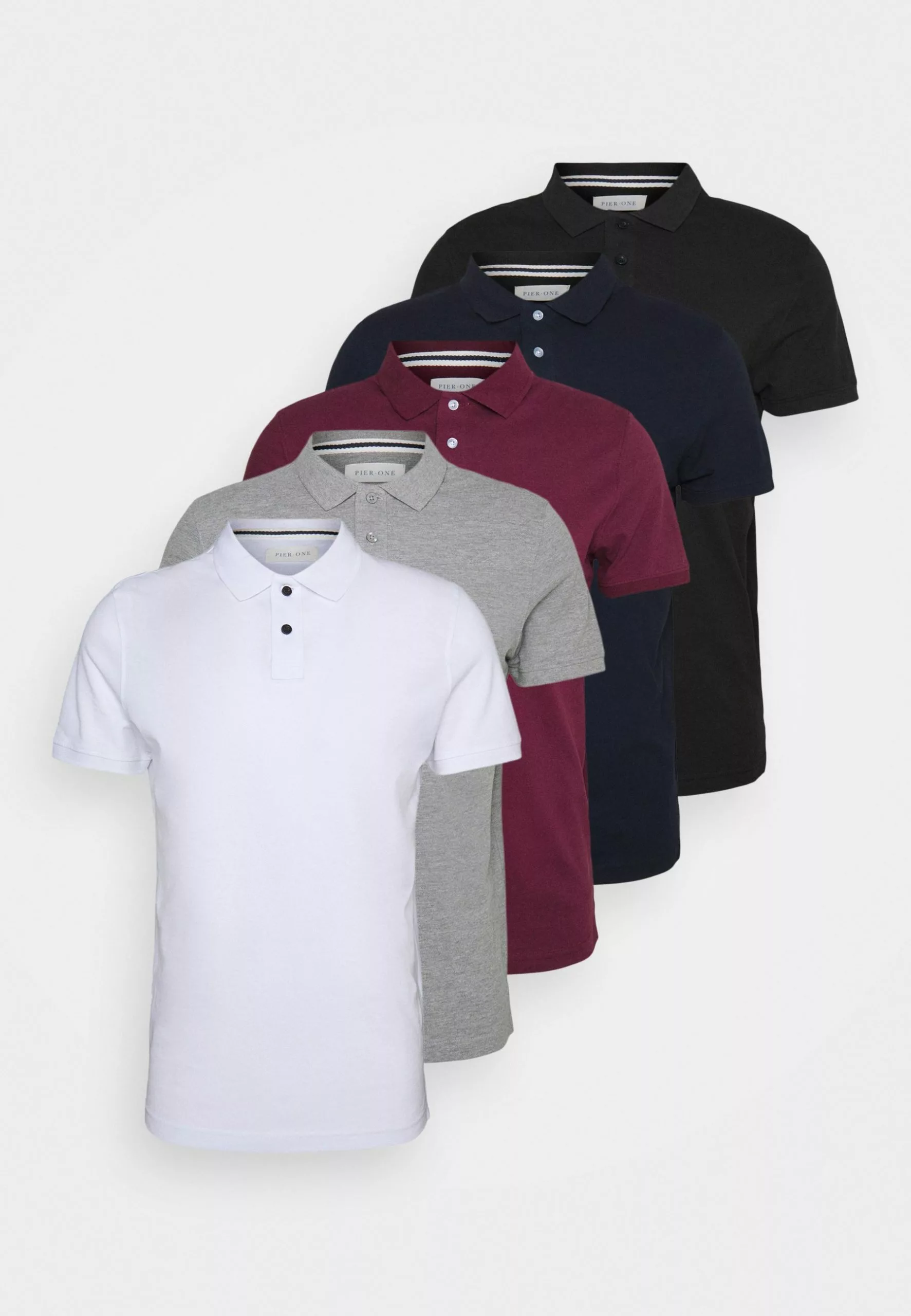 Pier One 5 Pack - Poloskjorter - Black/White/Bordeaux/Navy/Gray Marl